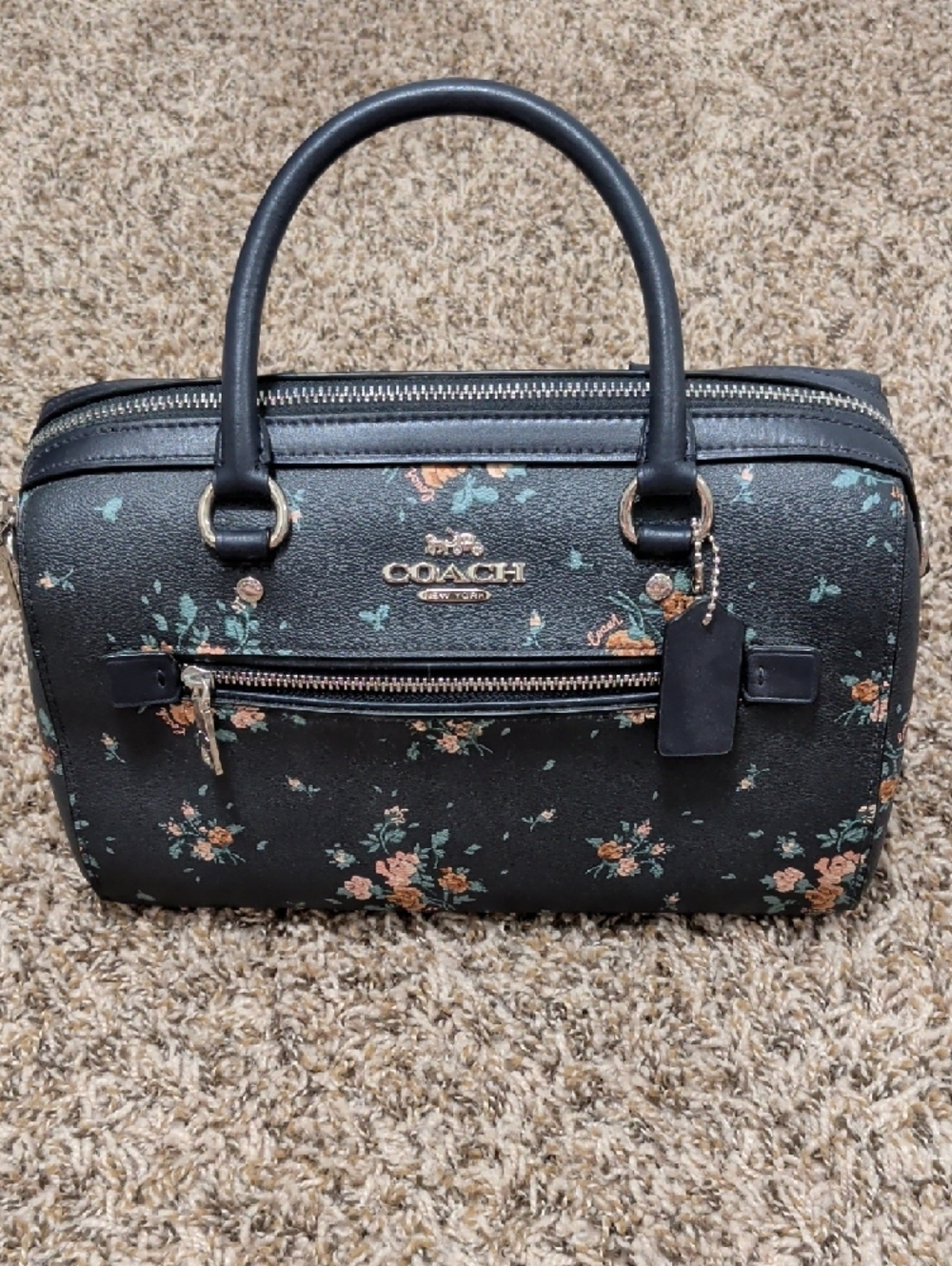Coach Rowan mightnight navy rose bouquet floral dome satchel bag - Picture 3 of 13